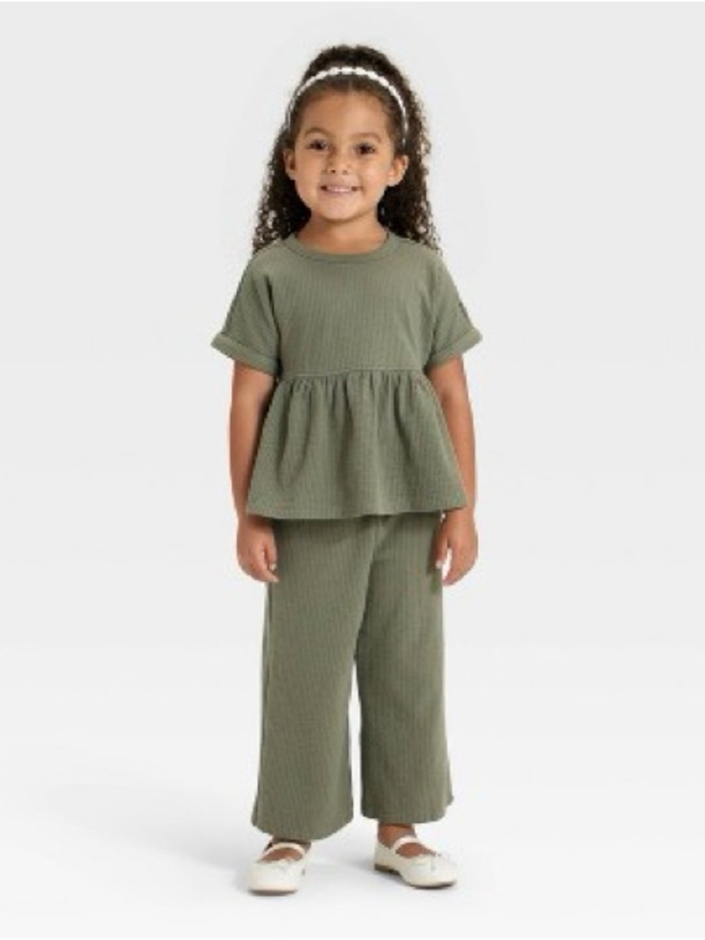 173K Cat & Jack Ribbed Peplum Top & Wide Leg Pant Set - Size: 18 months